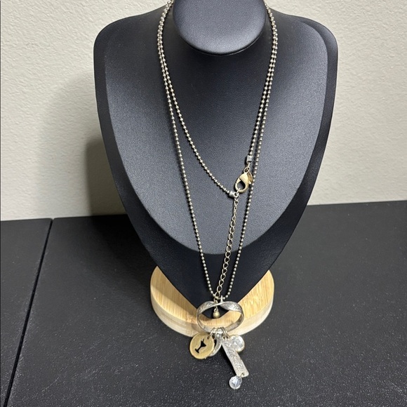 Chico's Jewelry - Chico’s Silver & Rustic Gold Long Bead Charm Celebrate Necklace Sparkle Glitz﻿﻿﻿